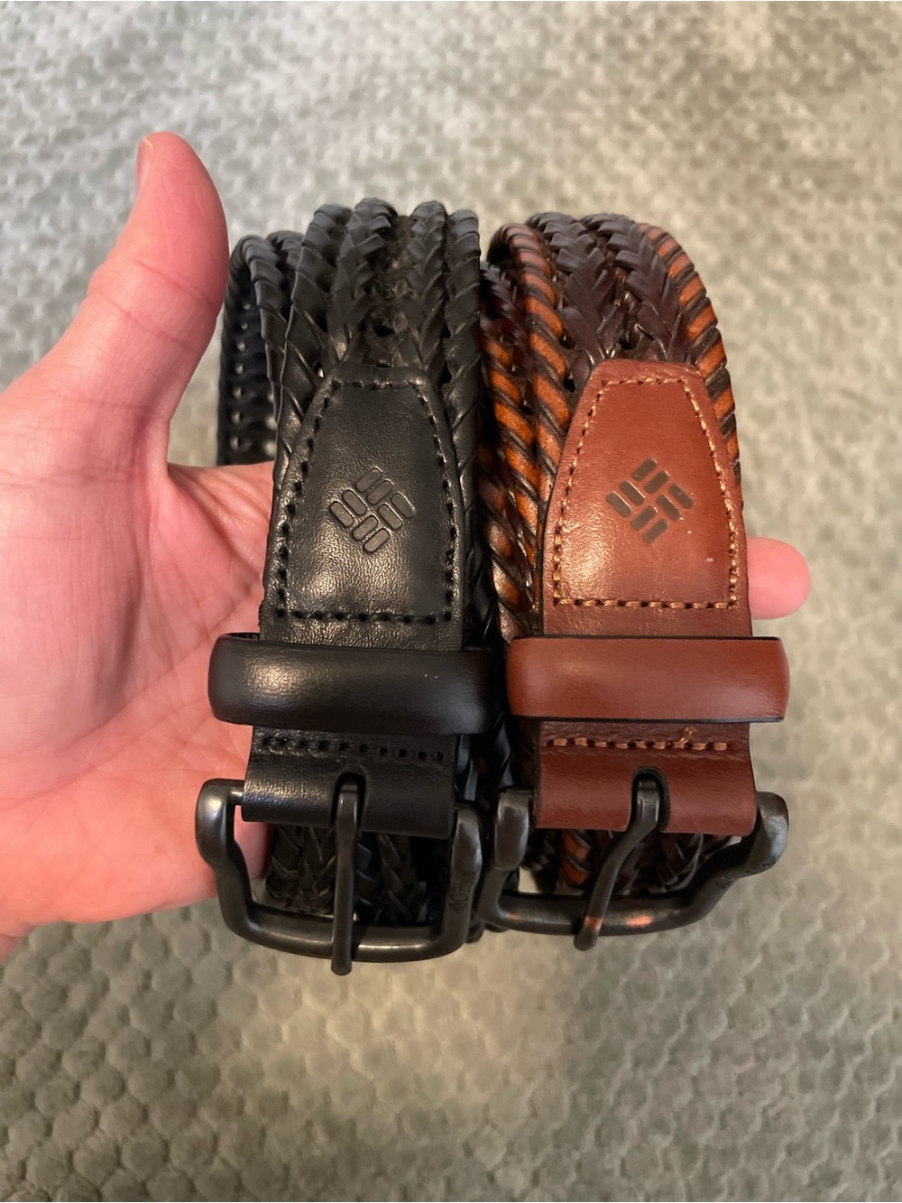Set of 2 Columbia Braided Leather Belts - Black and Brown